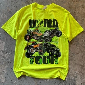 Monster Jam 2015 World Tour T-Shirt Neon Green Medium Men’s Truck Racing Shirt - Picture 1 of 5