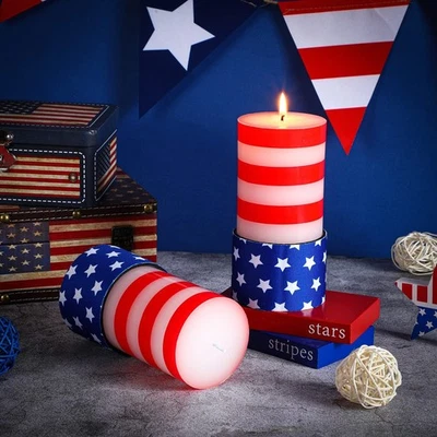 Set of 2 American Flag Pillar Candles Burning Soy Wax - Image 1 of 4