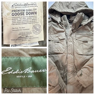 Vtg  Eddie Bauer Goose Down Ridgeline Puffer Jacket Green Hooded Parka 2XL Heavy - Image 1 of 4