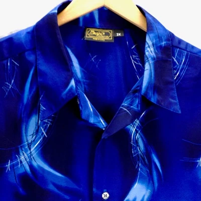 MONZINI SHORT SLEEVE SHIRT BLUE ABSTRACT GEOMETRIC PRINT MENS SIZE 3XL XXXL - Image 1 of 4