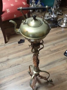 Messing Antik Tee Spirituose Wasserkocher Feuerschale & Tri Pod Ständer mit Kupferblättern 32" hoch - Bild 1 von 14