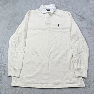 Vtg Polo Ralph Lauren Rugby Long Sleeve Men’s M Cream Off White Elbow Pads - Image 1 of 4