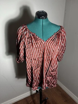 Никогда цветок стены размер M шариковый рукав блузка красный белый жуков печати полоски - Изображение 1 из 4