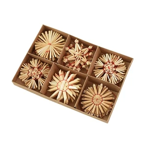 (6 Compartments) 24Pcs Natural Straw Handmade Mini Pentagram Snowflake Snowma - Picture 1 of 15