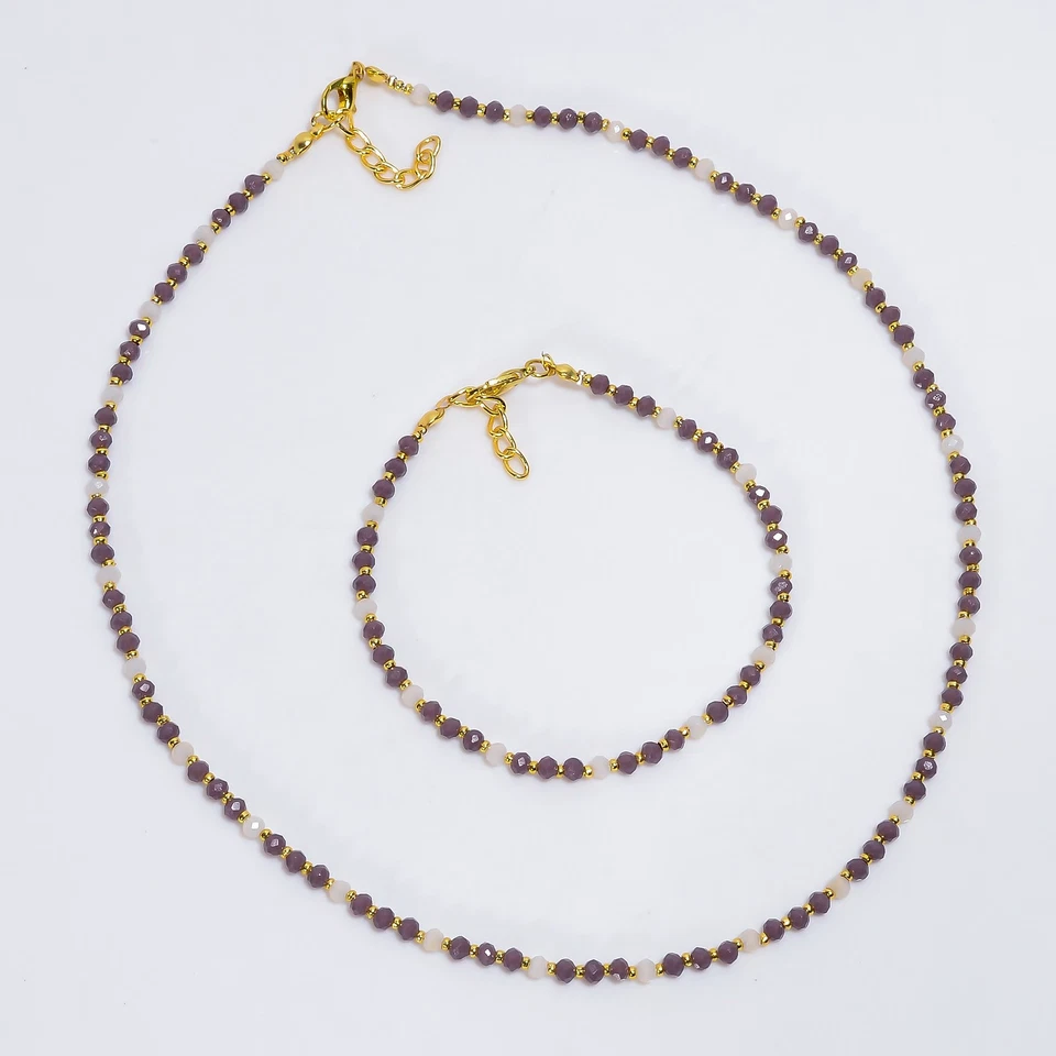 Juego de joyas étnicas hechas a mano redondas de piedras preciosas de calcedonia de zafiro 8-9" 18-19" b862 Foto 1 de 1