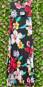 Attitudes By Renee Black Tropical Floral Print Sleeveless Maxi Dress Size XL New - Picture 1 of 3
