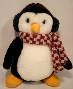 1999 Plüsch Mervyns McFinn Pinguin Ohrenschützer Schal Debbie Mumm Hugsy Vintage Weihnachten - Bild 1 von 8