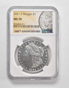 2021-S MS70 Morgan Silver Dollar $1 NGC 100th Anniversary Lbl *5985 - Picture 1 of 5