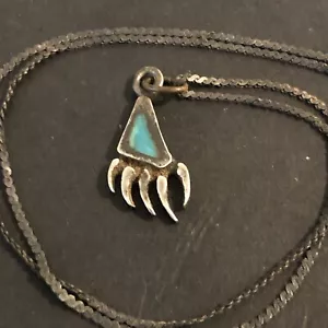Sterling Silver 925 Lot Necklace Pendant P26 Navajo Bear Paw Turquoise Vintage - Picture 1 of 5