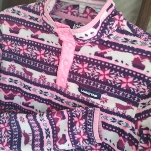 Pullover a presión LANDS END polar juvenil XL 14-16 Nordic Fair Isle rosa azteca púrpura - Imagen 1 de 12