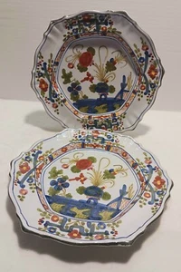 Lot of 2 Faenza Garafano Blue Carnation 10 1/2" Scalped Edge Dinner Plates - Picture 1 of 9