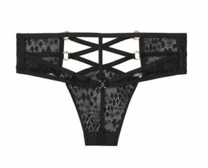 Victorias Secret Very Sexy Black Snake Lace High Waist Thong Size S O-Rings NWT