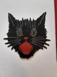 Antigua cartulina vintage de Halloween troquelada troquelada gato negro Dennison Beistle l - Imagen 1 de 4