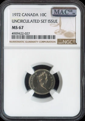 1972 Canada 10 Cents 10C NGC MS67 MAC - Quality - Image 1 of 2