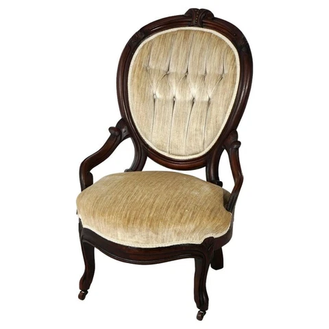 Antique Victorian Carved Walnut Button-Back Parlor Arm Chair Circa 1890 Cover