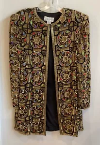Judith Ann giacca vintage in seta paillettes e perline Duster taglia small - Foto 1 di 5