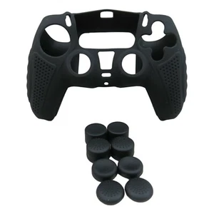 Silicone Grip Black + (8) Multi Thumb Analog Caps For PS5 Controller Accessories - Picture 1 of 8