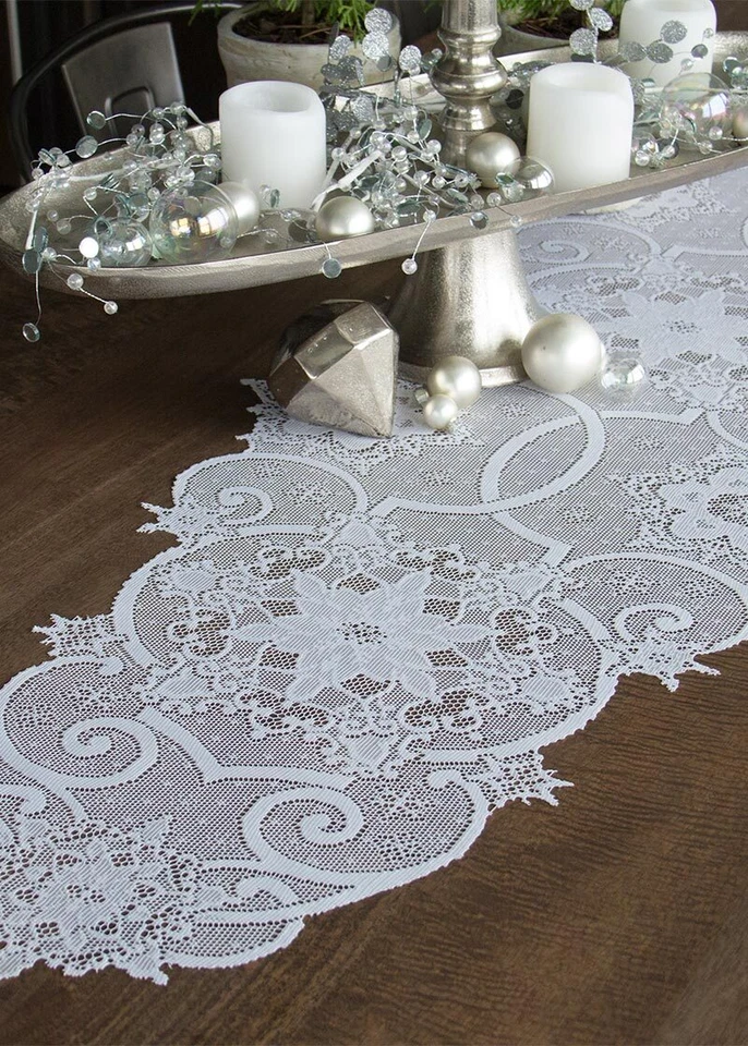 Snowflake 19x65 White Table Runner Heritage Lace