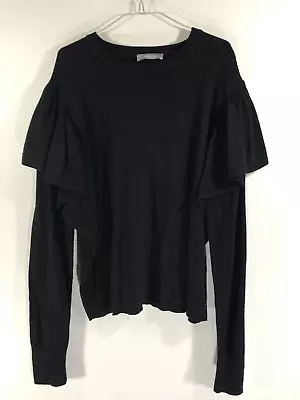 Oasis Black Fine Knit Ruffle Shoulders Long Sleeve Jumper Size XL - Image 1 of 4