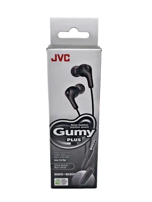 JVC Gummy Plus HA-FX7M Stereo Headphones Earbuds Olive Black Remote + Microphone - Image 1 of 2