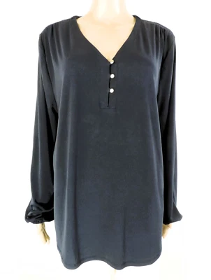 Blusa túnica top mujer ELLEN TRACY S manga larga azul marino dorado botones cuello en V NUEVA Foto 1 de 4