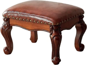 Foot Stool Microfiber Leather Ottoman Wooden Vintage Stool Small Sofa Stool Foot - Picture 1 of 7