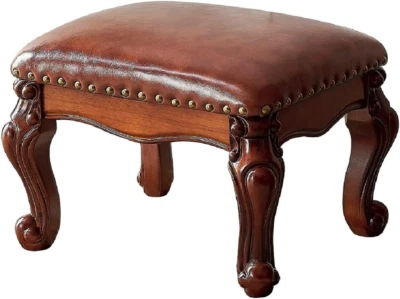 Foot Stool Microfiber Leather Ottoman Wooden Vintage Stool Small Sofa Stool Foot - Image 1 of 4