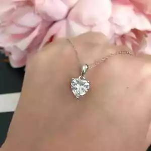 2Ct Heart Solitaire Lab Created Diamond 14K White Gold Over Pendant Necklace - Picture 1 of 5