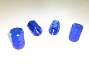 Aluminum 4 Pieces Set Blue Tire Valve Stem Cap Covers Bicycle Auto Car - Picture 1 of 6