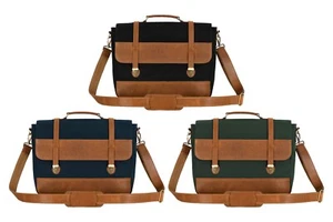 Vintage Waxed Leather Canvas Laptop Bag Stylish Messenger Travel Briefcase Bag - Picture 1 of 14