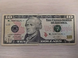 Star Note 2013 $10 [Ten US Dollar Bill] Rare Federal Reserve Note -ML 02873191* - Picture 1 of 3