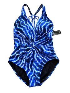 NEW NWT MAGICSUIT Magic Suit one 1 pc swim suit 12 tank padded lined print blue - Picture 1 of 6