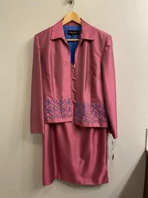 Vestido y chaqueta bordada Donna Ricco NY vintage para mujer talla 14 rosa look seda Foto 1 de 4
