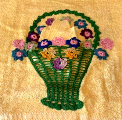 Juego de toallas de baño y paños de baño amarillos vintage cesta de flores de ganchillo baño boho Foto 1 de 4