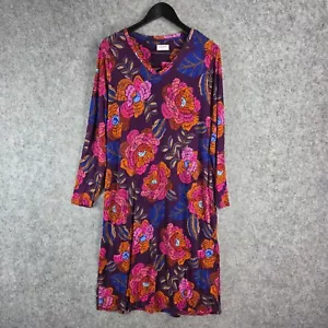 Sussan Dress Womens 2XL Purple Floral Long SLeeve Midi V Neck Stretch 11503 - Bild 1 von 11