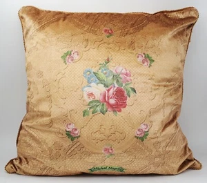 Michal Negrin Gold Beige Velvet Retro Roses Cushion Cover Floral Throw Pillow - Picture 1 of 2