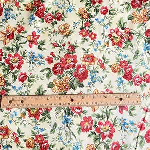 BTY Cottage Floral Fabric Red Ivory Quilting Cotton - Picture 1 of 6