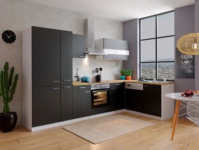 Küche Küchenzeile Küchenblock Winkelküche Weiß Schwarz Malia 310x172 cm Respekta - Bild 1 von 4