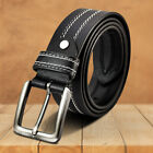 Mens Genuine FULL GRAIN Classic Leather Belt Belts Casual Jean Buckle Brown UK