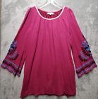 Umgee Usa Dress Womens Large Pink Embroidered Boho Tunic Flare Sleeves Lined