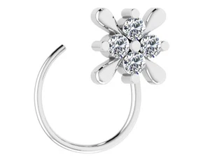 925 Sterling Silver 0.06 Carats Natural Diamond Flower Nose Ring Jewelry - Picture 1 of 6