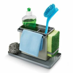 Kitchen Sink Tidy Organiser Stand Cleaning Washing-Up Storage Grey Rail Solution - Picture 1 of 2