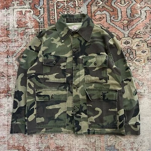 Vintage Pointer Brand Camo Military Button Up Men's Size Large Faded Army Jacket - Picture 1 of 9