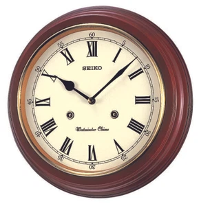 Seiko Dark Wooden Round Westminster Chime Quartz Battery Wall Clock QXH202B - Picture 1 of 1