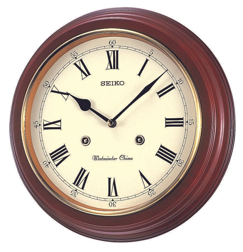Seiko Dark Wooden Round Westminster Chime Quartz Battery Wall Clock QXH202B - Image 1 of 1