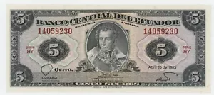 Ecuador 5 Sucres 20-4-1983 Pick 108.b UNC Uncirculated Banknote Serie HY Sign 4 - Picture 1 of 2