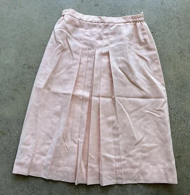 Falda Vintage Años 60 Rosa Mezcla Lino Plisada Cintura Elástica Cremallera Trasera Talla 14 Foto 1 de 4