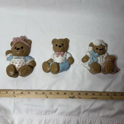 3 Burwood Teddy Bears Decor Set Baby Girls Nursery Wall Hanging Lot Vintage 1994 - Image 1 of 4