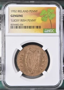 ☘️1952 IRELAND PENNY Genuine NGC Certified Lucky Irish Penny☘️ - Picture 1 of 2