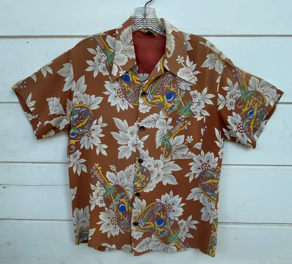 1940s Vtg Domain Of California Uke Surfer Rayon Floral Hawaiian Shirt Small - Image 1 of 4